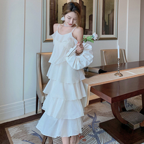2021 summer thin temperament foreign-style cake skirt Sanya seaside beach beach skirt long dress dress suspenders