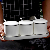 Solson ceramic seasoning tank Kitchen supplies Household Nordic seasoning box set combination of three black line oil salt tank