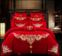 Four pieces of large red full cotton pure cotton marriage room in the wedding gear are set up for wedding bedding