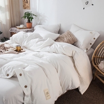 Spring and summer Japanese washed cotton plaid simple three or four piece set naked sleep pure white quilt cover bed sheet bed