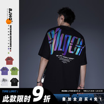 BJHG homemade 2022 summer laser gradient reflective print short sleeve t-shirt mens and womens fashion brand loose couple tops