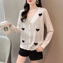 Ice wire knitted sweater spring and summer 2022 new short - line V with loose thin - friendly air - conditioning tide