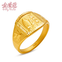 Gold Ellie gold ring ring mens 1 sail wind Shun 999 full gold square ring Lucky big fortune ring Boss ring