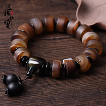 Three-edge evidence treasure entangled silk agate bracelet mens vintage agate single circle beads handstring National style crystal jewelry women