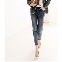 Friendly to all kinds of leg types are thin washed retro blue hair pants mouth small feet denim pencil pants 9-point pants