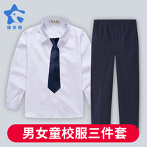 Boys Long-sleeved white shirt Black trousers suit Childrens show performance suit School pants Shirt dress School uniform Garden suit