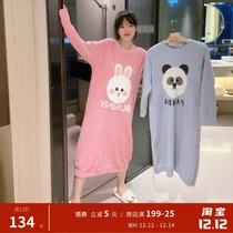 Rabbit Panda Soft Long Sleeved Nightdress Womens Autumn and Winter Long Cute Coral Velvet Pajamas Home Clothes