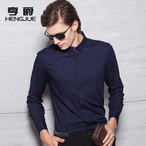 Mercerized cotton shirt mens long sleeve solid color business cotton shirt Korean version of slim professional wear dress inch mens spring and autumn