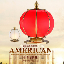 Red all-copper pillar headlight red lantern lucky Chinese wind outdoor wall lamp simple round glass courtyard lamp