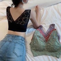 Japanese underwear womens small breasts gather lace beauty back camisole vest womens summer without steel ring bra Net red explosion