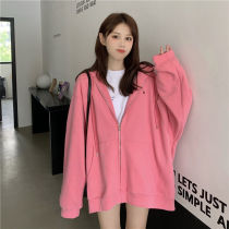 Fall Korean version 2020 New easing medium Long style Lazy Wind Candy Color Tandem Cap Long Sleeve Sweater Coat Schoolgirl