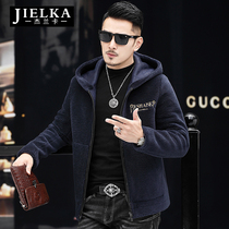 New Haining fur sheep cut wool mens wool coat fur handsome hooded one jacket short coat men