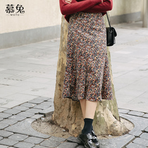 High waist floral long corduroy skirt women 2021 Autumn New Korean version with sweater skirt A- line dress