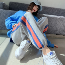 Sweatpants relaxed feet spring and autumn straight 2021 new thin leisure gray wide-legged guard pants autumn tide