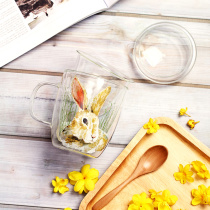 Love House Green Flower Tea Cup High Heat-resistant Glass Creative Home Euro Double-deck Stereo Cup