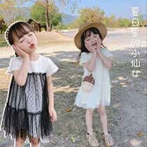 Girls short sleeve gauze skirt summer Foreign dress baby cotton princess dress 2021 summer Net red skirt childrens clothing