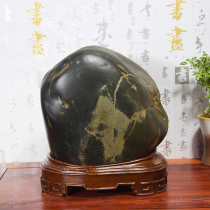 Wujiang Stone Qishi natural stone pattern stone ornaments Jiang Taigong fishing picture stone natural rough stone chicken wings wooden base