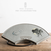 Shengshan original handmade ceramic drainage tea tray dry bubble tea tray water storage tea table hand painted antique blue and white kung fu tea set