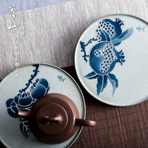 Holy mountain antique blue and white drawing silver dry bubble pot bearing purple sand pot support Chinese hand-made ceramic tea bearing dry bubble table tea set