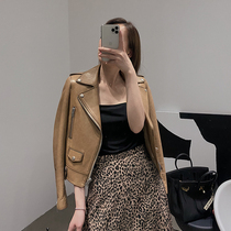 2022 Spring Autumn New Import Little Sheep Leather Made Old Short style jacket jacket Conspicuy Locomotive Real Leather Leather Clothing Women Brown