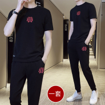 Rich bird mens sports suit short-sleeved t-shirt summer set of clothes Korean version trend handsome casual two-piece suit