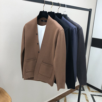 Mens fake two-piece knitwear cardigan autumn trend slim Korean version of personality outside wear cardigan sweater jacket mens trend
