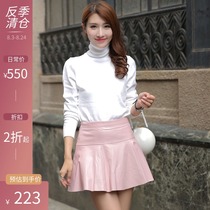 2021 autumn and winter new leather skirt womens lambskin A-line short skirt thin sheepskin umbrella skirt pleated skirt