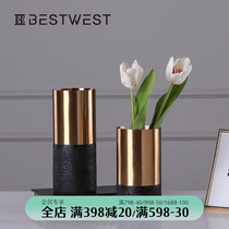 Light luxury metal vase simple modern flower arranging living room countertop furnishings model house home soft decoration ornaments