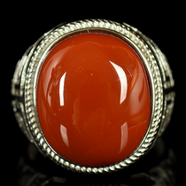 9 27 gr S925 inlaid with large ring surface egg noodles South red Manau ring ring adjustable