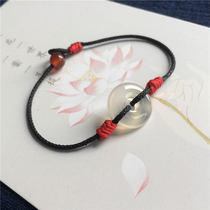 Natural chalcedony hand woven safety buckle bracelet Baby safety buckle Mini red rope bracelet Year of life