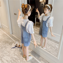 Girls denim pants suit summer 2021 summer new foreign style fashionable childrens net red two-piece tide