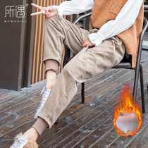 Loose casual plus velvet extended Harlan velvet pants women tall corduroy 2021 autumn and winter thin bunches thin velvet