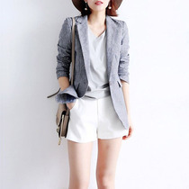 JOLIMENT cotton linen gray blazer women 2021 spring new slim fashion linen small suit