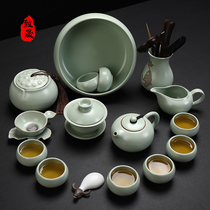 Ruyao tea set set Household simple tea drinking office Kung Fu tea set Ceramic whole set Teapot Teacup Dry tea tray