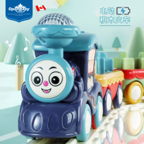 Aupei childrens electric train rail car toy with car baby assembly building block train model set Boy