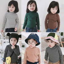 Spring and autumn new male baby long sleeve coat female infant high collar small childrens clothing base shirt girl Joker T-shirt