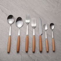 Creative steak cutlery pastry stainless steel knife and fork spoon Western restaurant modern minimalist fruit fork wooden handle handle