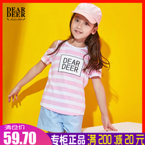 Didi Deer Childrens Wear Girl Short Sleeve T-shirt 2019 Summer New 8-9-10 Years Old Girls Striped Off Shirt Top