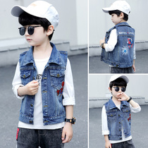 Spider-Man boys cowboy vest spring and autumn childrens vest 2021 new middle and Big Boy foreign-style horse clip tide