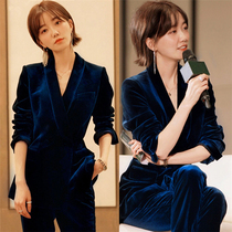 Stars Same Golden Velvet Western Suit Blouse Jacket Woman Autumn Winter Inglust Style Fashion Silk Suede Small Suit Suit