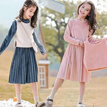 Girls dress Dress Spring Autumn Season Children Plus Suede Eldest Child Suit Skirt Little Girl Foreign Air Vest With Princess Dresses