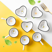 Thai nostalgia Japanese creative small sauce vinegar dish Ceramic cute flavor dish Mini soy sauce dish household dish with handle 670