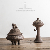 Holy Mountain incense burner creative antique rough pottery tower incense stove small incense burner retro Chinese furniture tea ceremony incense burner