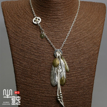 Bull blunt precision Takaqiao feather necklace set fine corner - chain Yu Wenle same manual old 925 pure silver repair