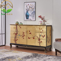 New Chinese Neoclassical Gold Leaf Solid Wood Six Bucket Cabinet Door Hall High-end Entrance Shoe Cabinet Decoration Cabinet Xuanguan Cabinet Locker