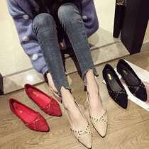 2019 Single Shoes female flat tip shoes gentle red on the new French dwarf and bride fashion