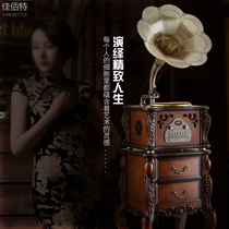 Gramophone retro living room European-style solid wood old-fashioned vinyl record player antique big speaker bluetooth audio record player