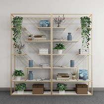 Nordic creative bookshelf iron solid wood shelf living room home display rack floor screen partition shelf storage rack
