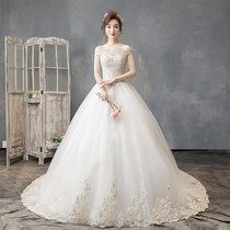 2022 new main wedding dress trailing dreamy brides with one-shoulder middle sleeve gestation woman extravagant son of a small child wedding dress