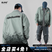 Spring gradient snow mountain print coach jacket mens trend INS Hong Kong style 2022 new loose casual couple coat